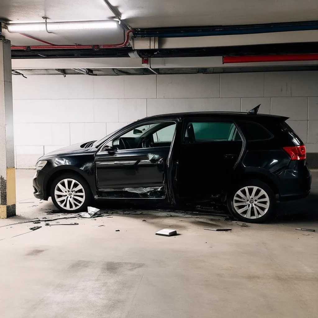 Liegen gebliebenes Auto in Tiefgarage