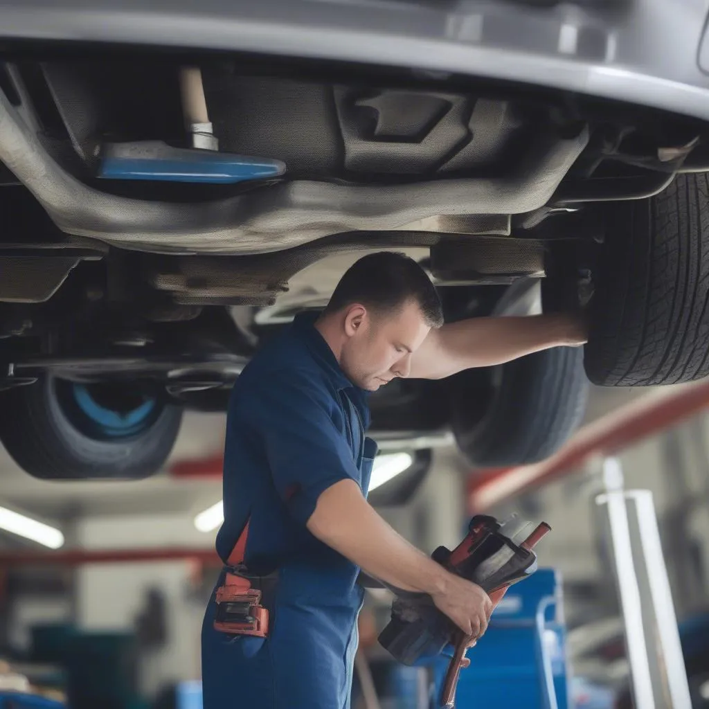 Auto Mechanic Working on a Car