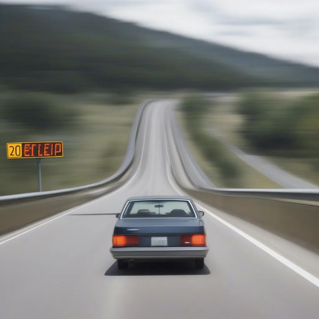 Auto fährt schnell auf der Autobahn