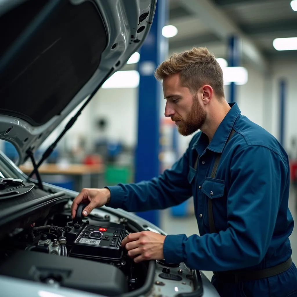 Autowerkstatt führt eine Klima Reparatur durch