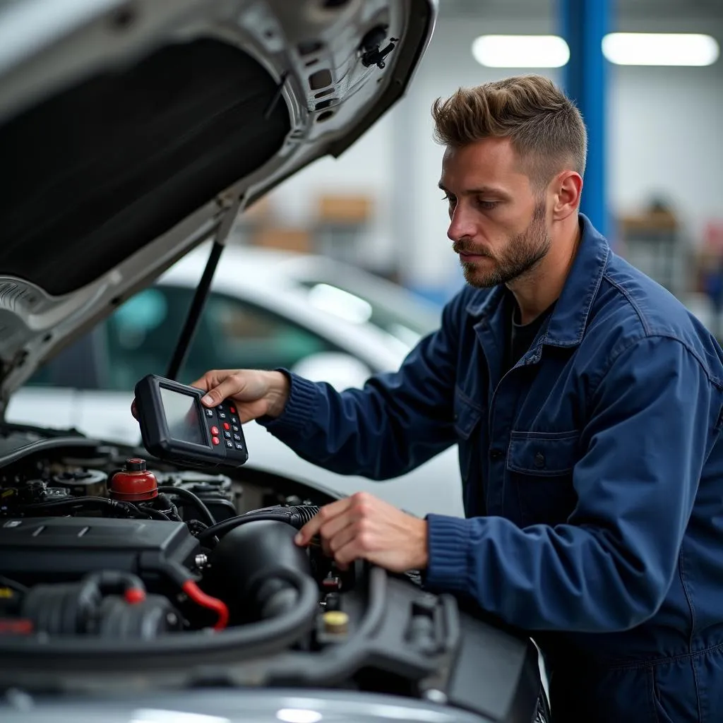 Automechaniker repariert Heizung