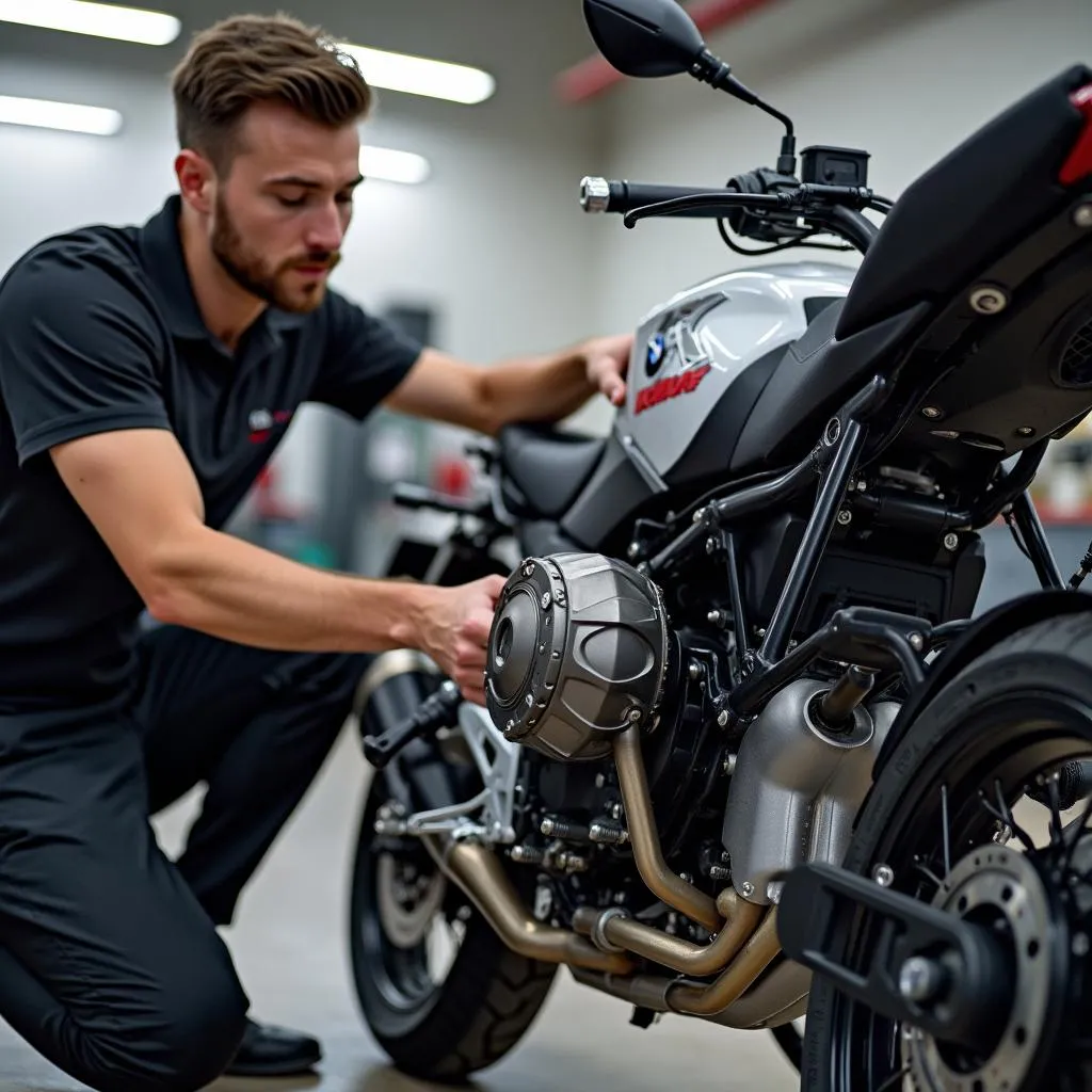 BMW F 800 R Werkstatt Auspuffmontage