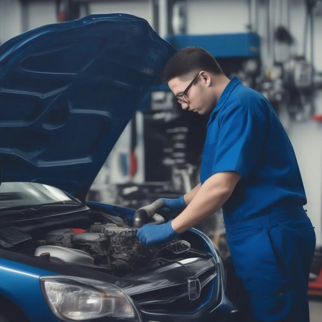 Automechaniker arbeitet am Motor