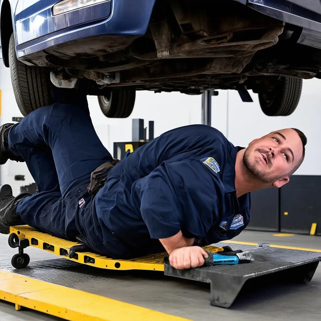 Car Mechanic Working Under Car