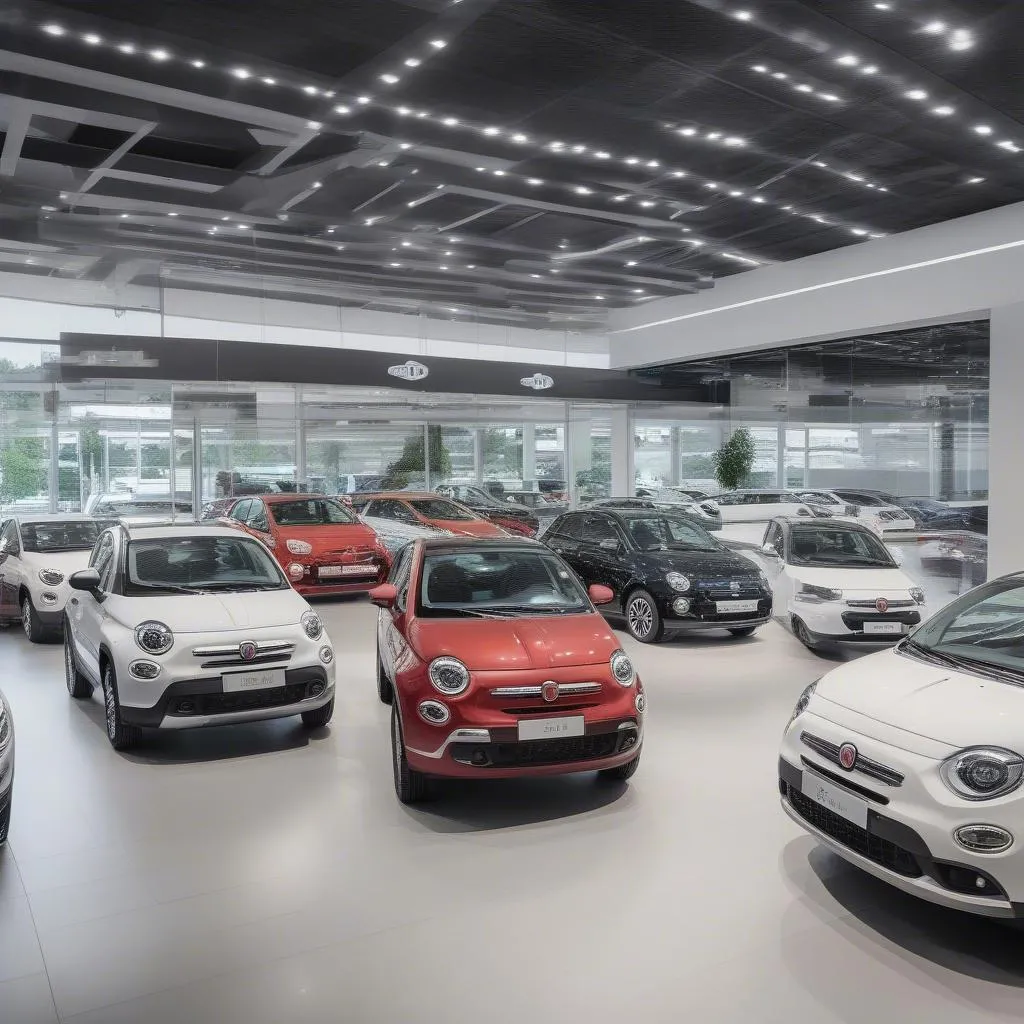 Modern Fiat car dealership showroom interior in Wiesbaden