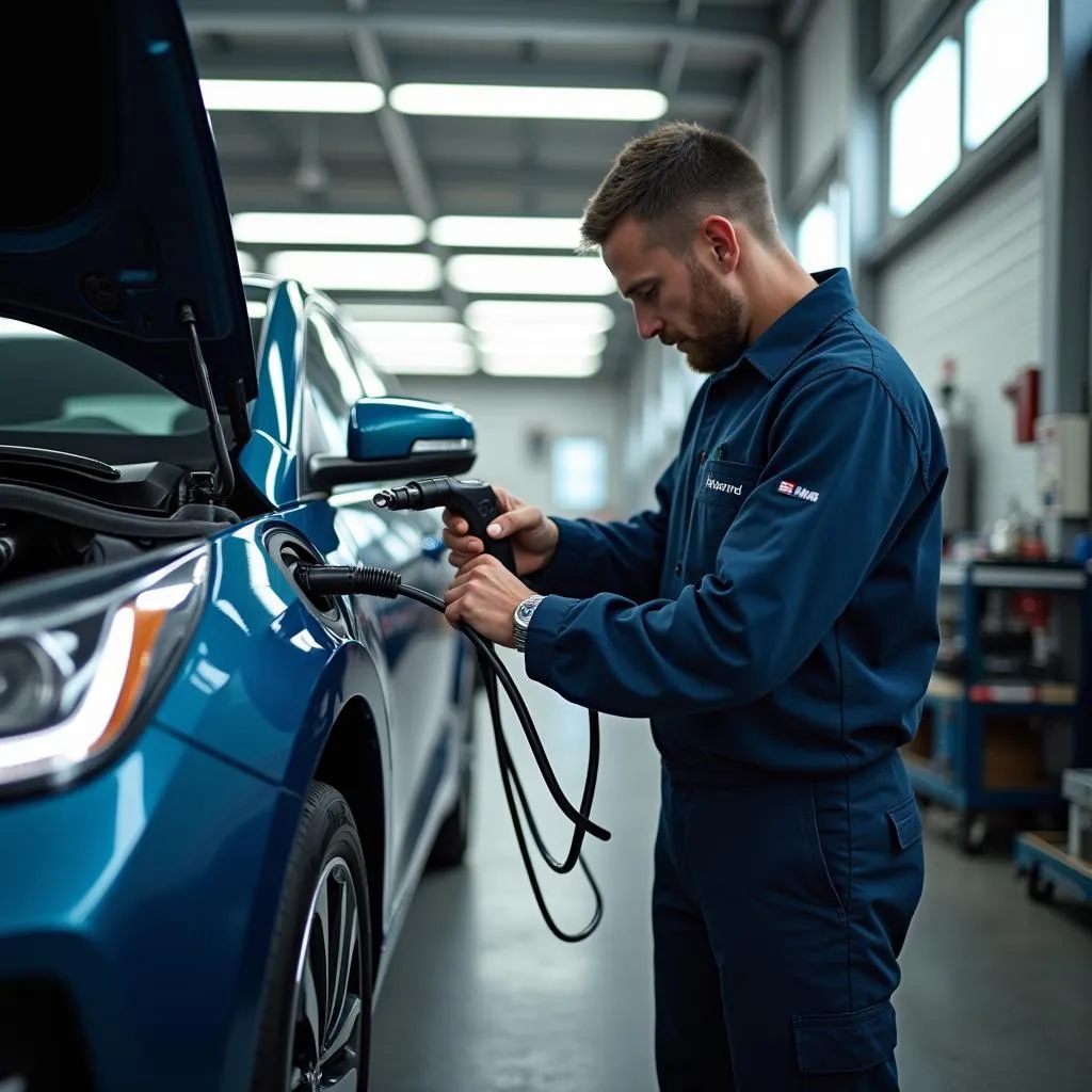 Hybrid Fahrzeug Sicherheitscheck in Werkstatt