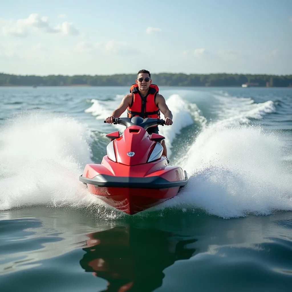 Jetski Fahrer mit Schwimmweste