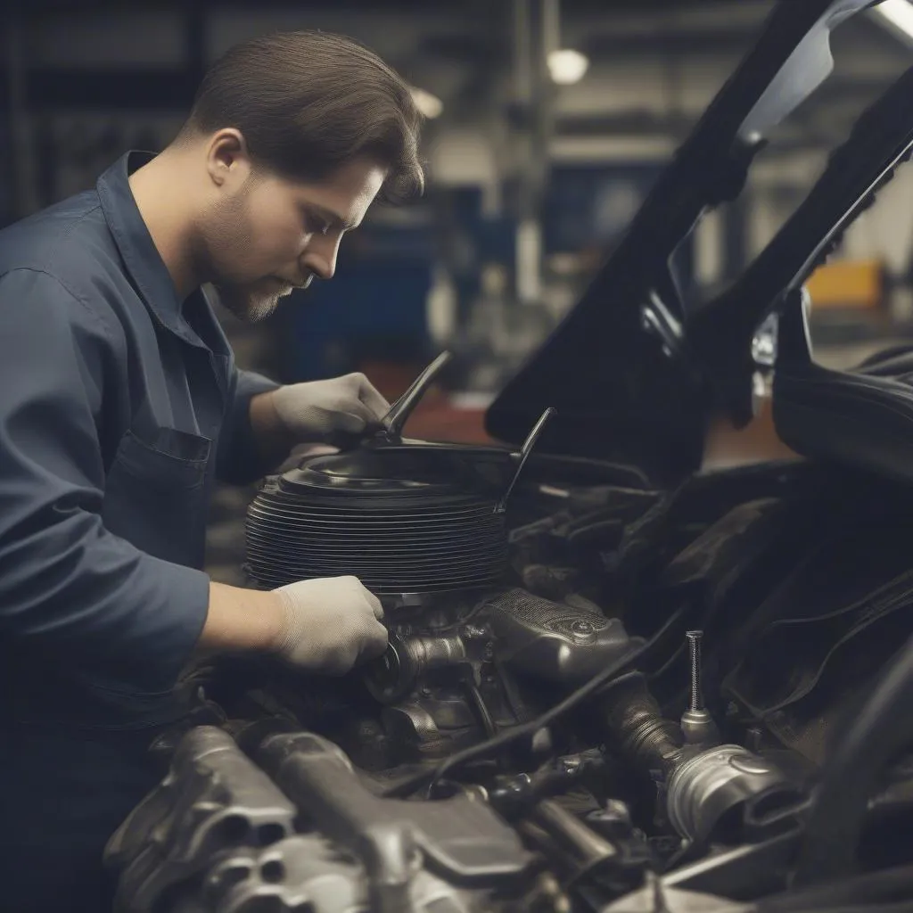 Automechaniker arbeitet an einer Werkbank