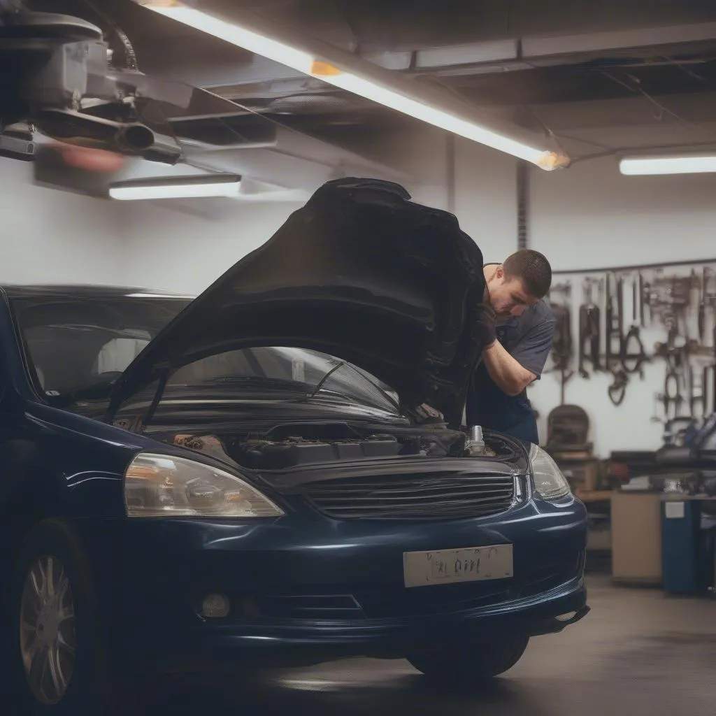 Autowerkstatt führt Reparatur an einem Fahrzeug durch