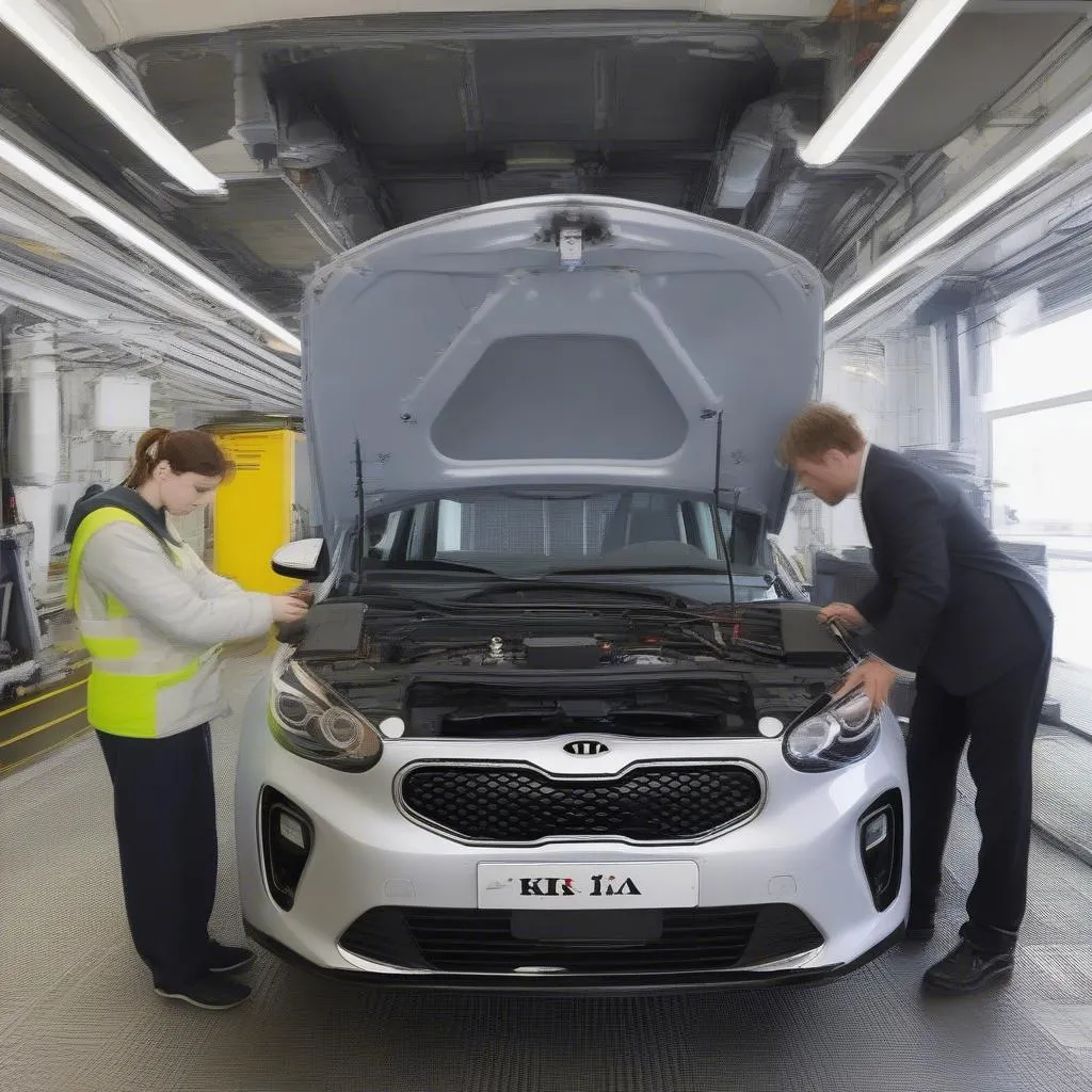 Computergestützte Fehlerdiagnose an einem Kia in Frankfurt.