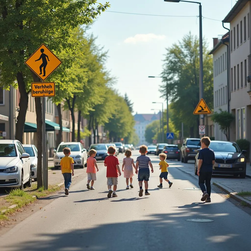 Kinder spielen Strasse Verkehrsberuhigte Zone