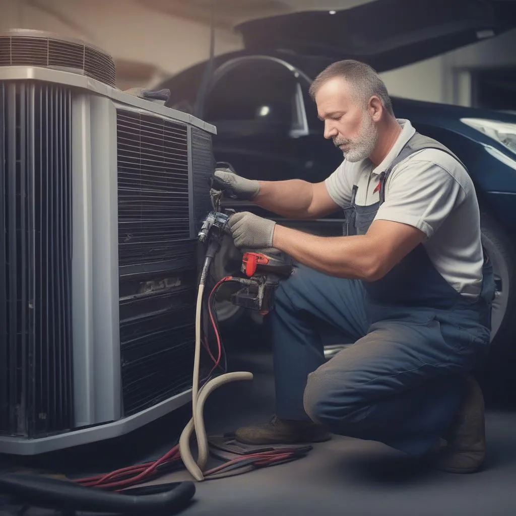 Reparatur einer Autoklimaanlage in einer Werkstatt