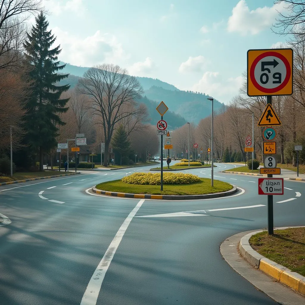 Kreisverkehr in der Türkei mit Verkehrszeichen