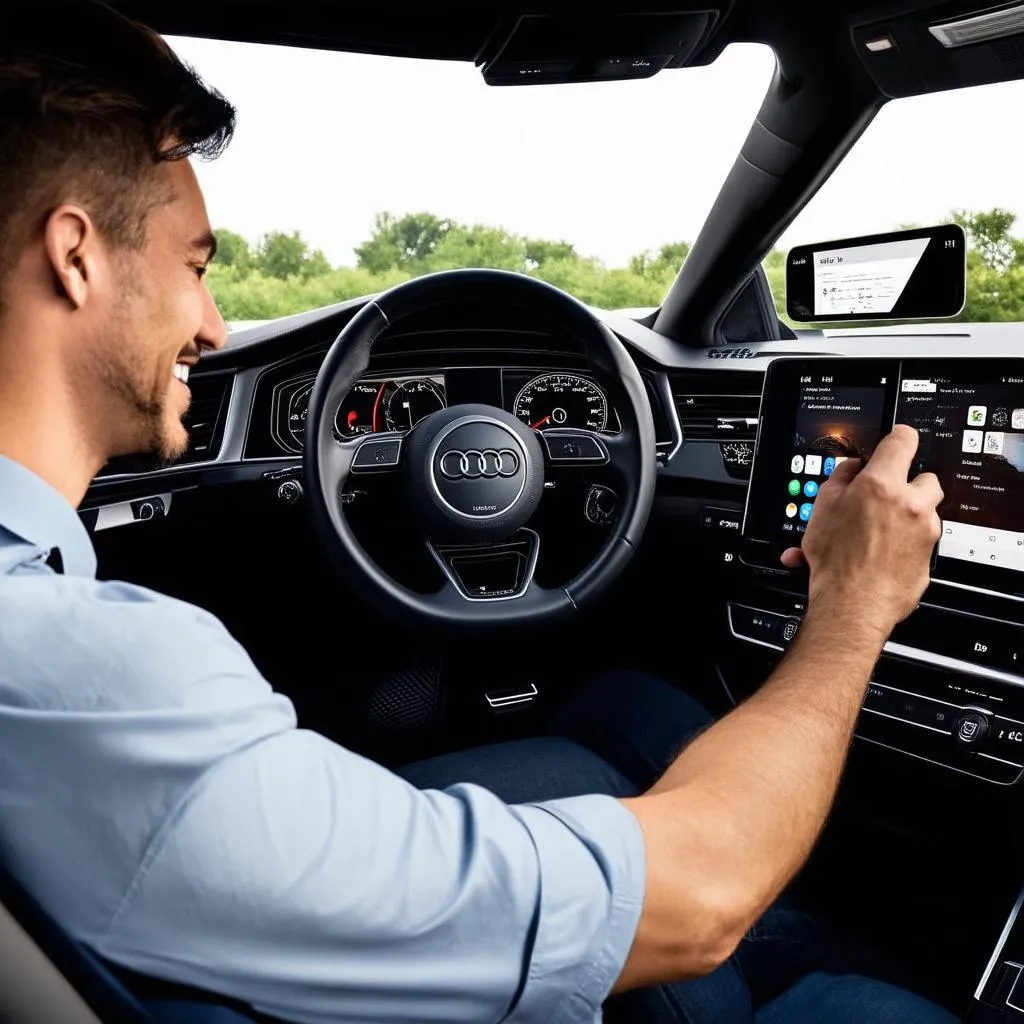 Mann nutzt Apple CarPlay in seinem Audi