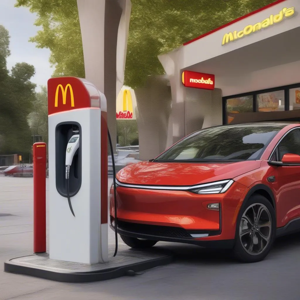 Elektroauto an Ladesäule vor McDonalds