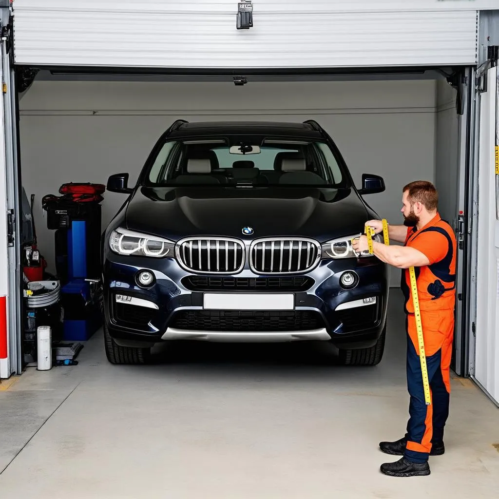 Mechanic measuring car garage