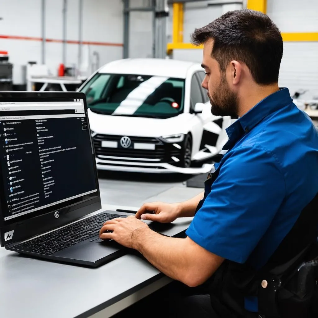 Mechanic using ETKA Online VW