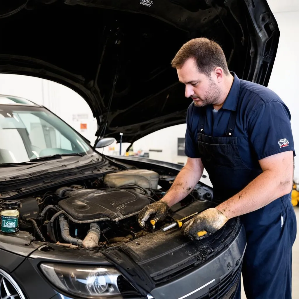 Mechaniker arbeitet am Automotor