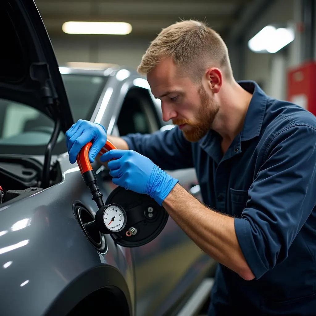 Mechaniker repariert Tankanzeige