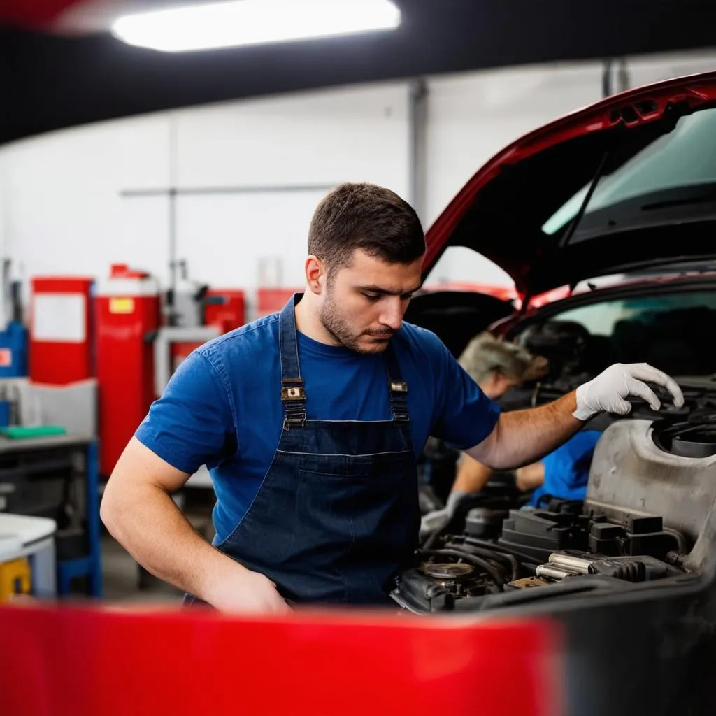 Automechaniker in einer Werkstatt