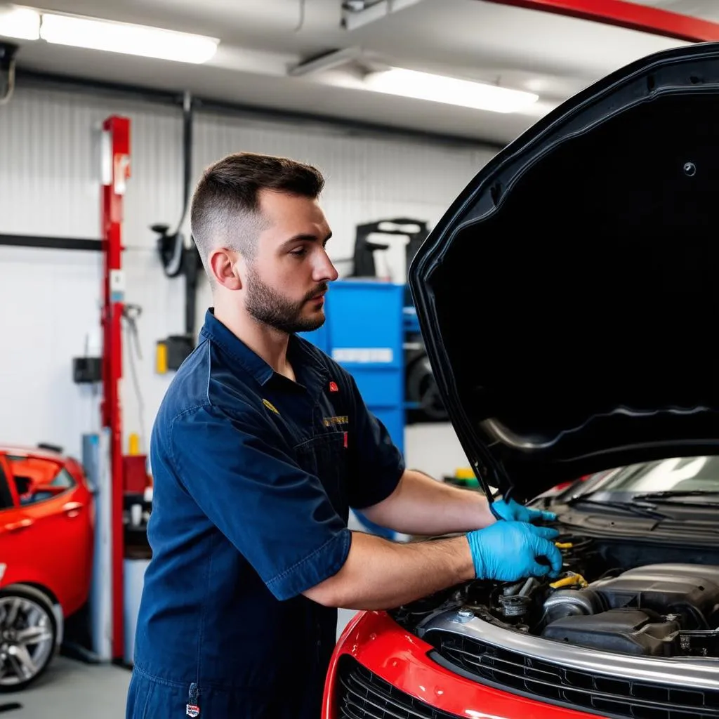 Automechaniker in einer Werkstatt