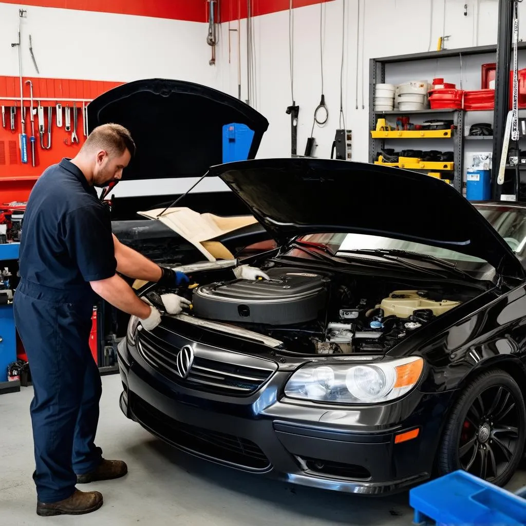 Automechaniker bei der Arbeit in einer Werkstatt