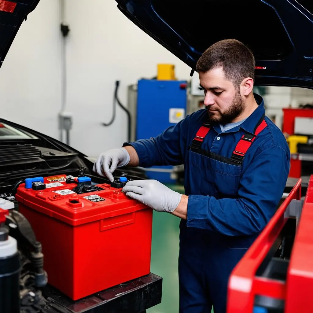 Mechaniker Werkstatt Autobatterie