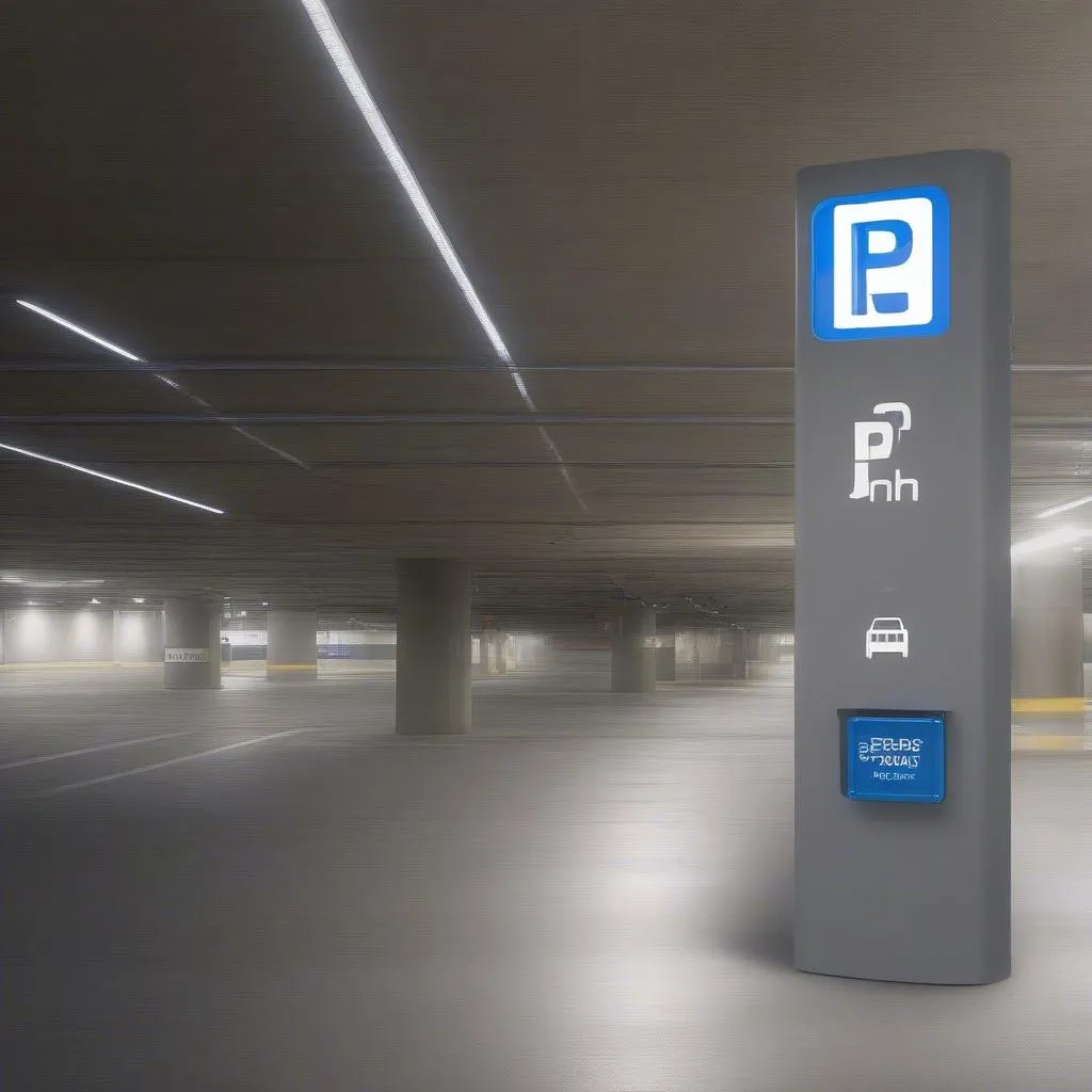 Moderne Parkgarage mit Park-Now Schild