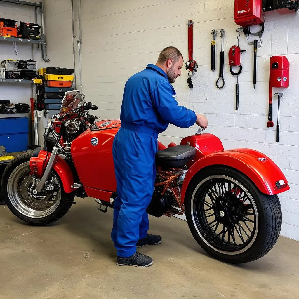 Motorrad Trike in Werkstatt