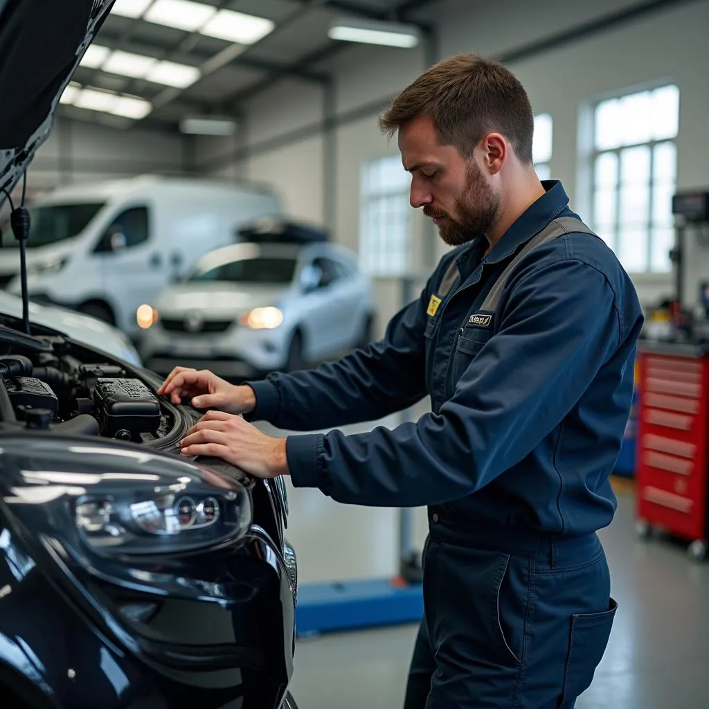 Professionelle Reparatur eines Renault Megane in einer Werkstatt