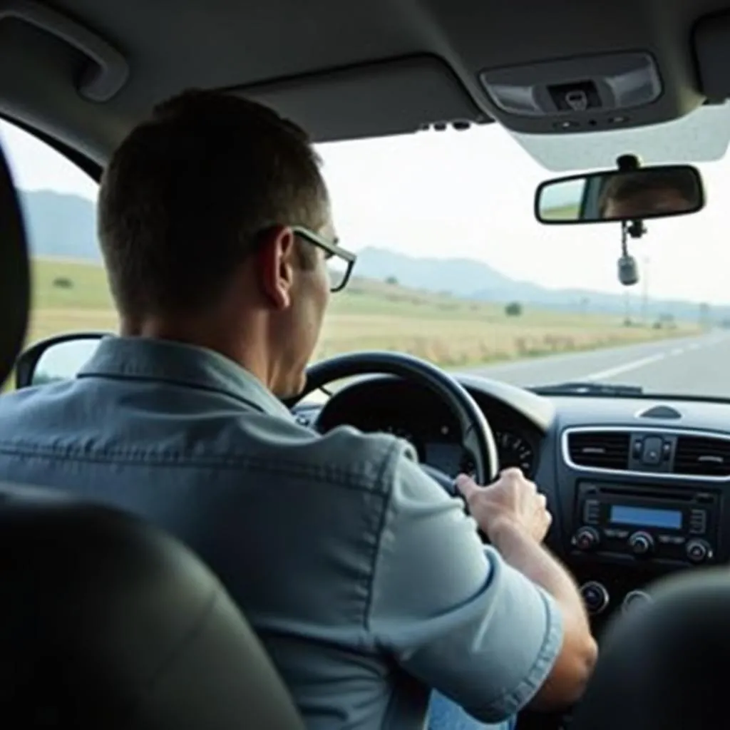 Ein Fahrer blickt durch die Windschutzscheibe seines Autos