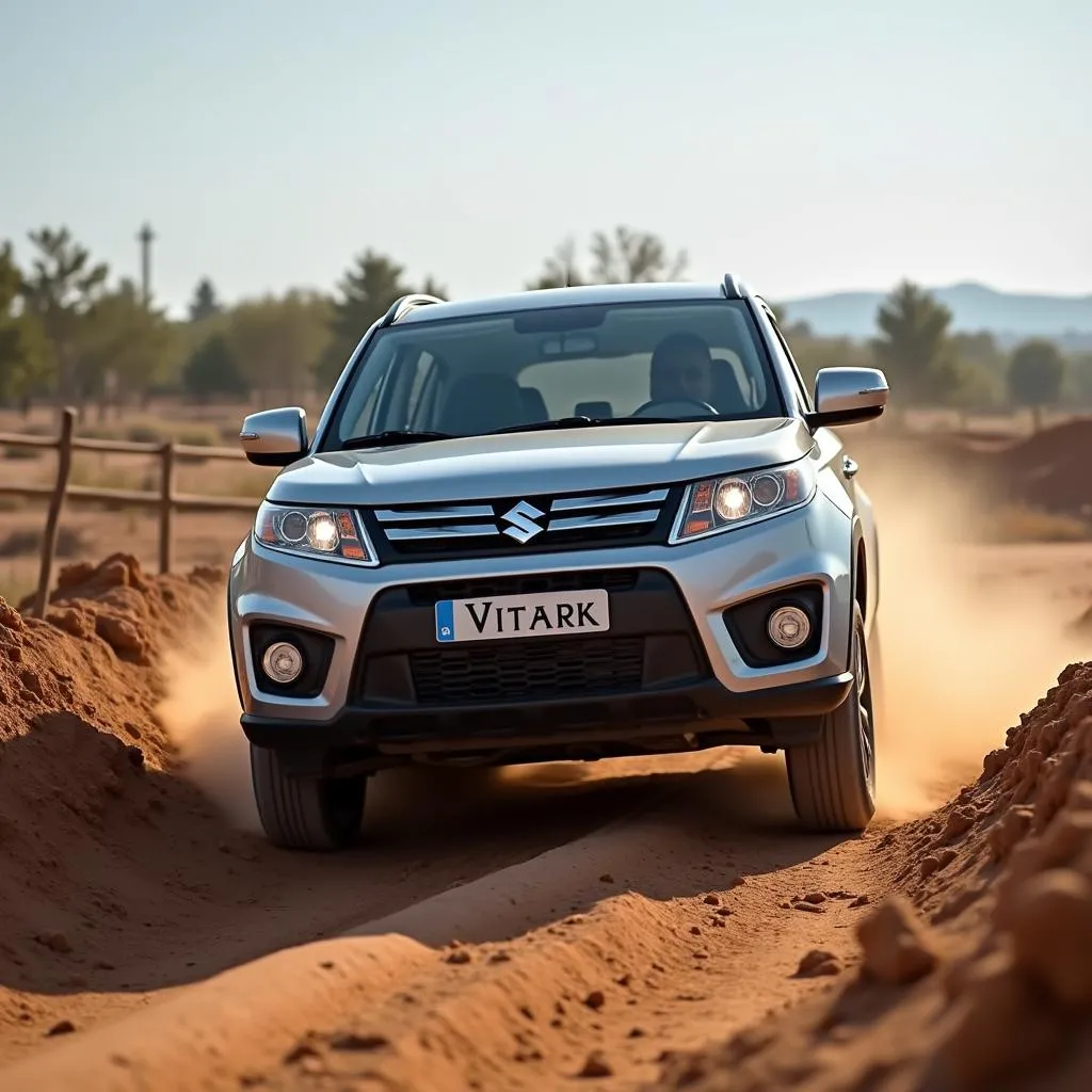 Suzuki Vitara fährt auf einer Offroad-Strecke