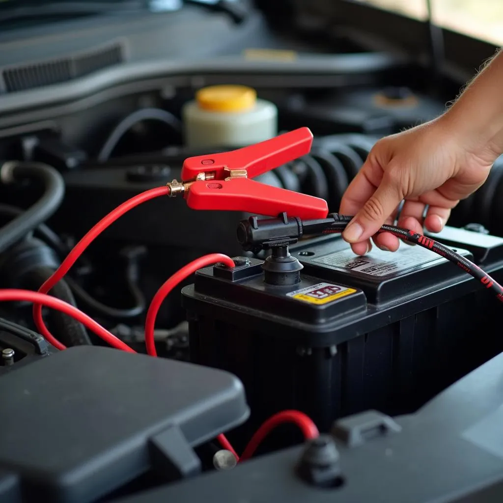 Anschließen von Überbrückungskabeln an die Batterie