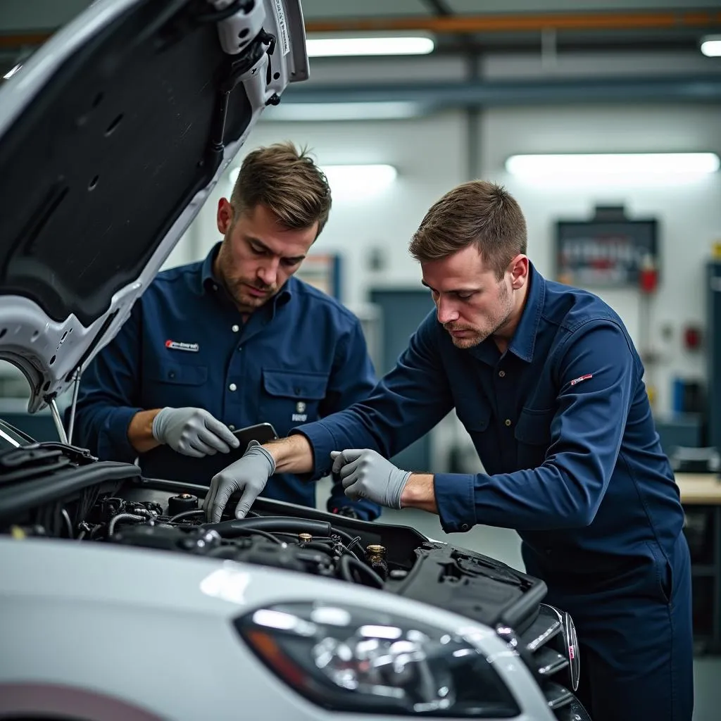 Mechaniker bei der Arbeit am Fahrzeug