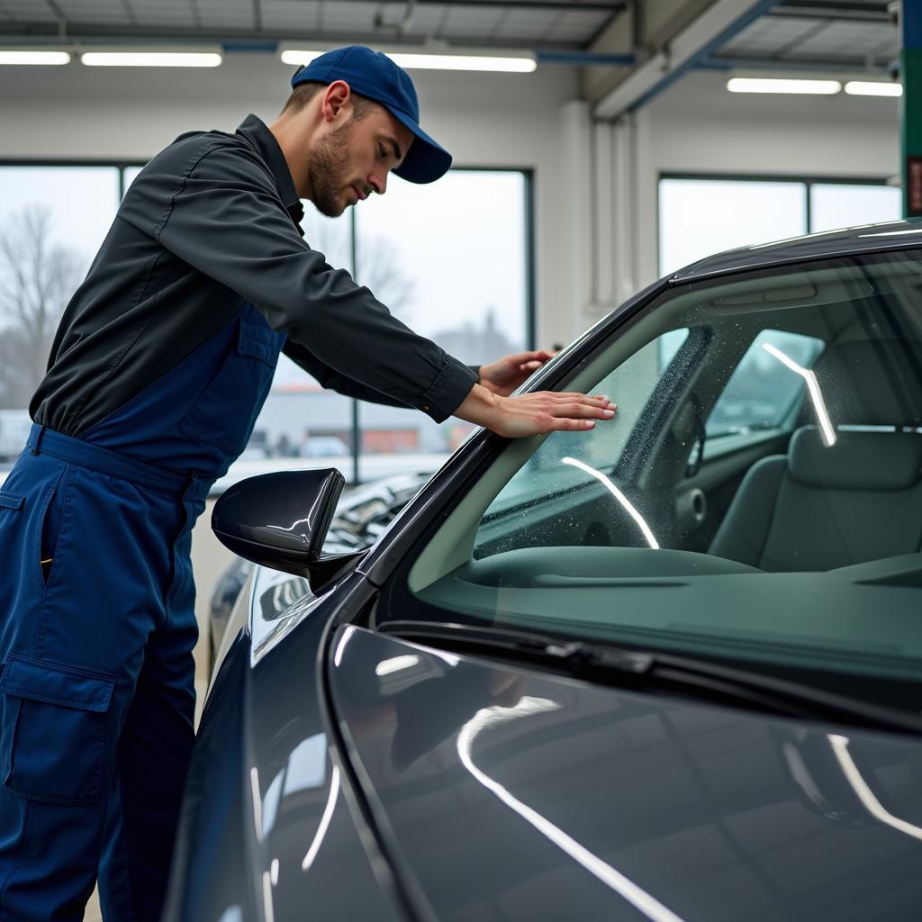 Ein Auto wird in einer Allianz Partnerwerkstatt repariert.