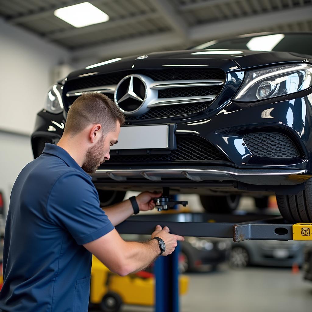 Montage einer Anhängerkupplung an einer Mercedes C-Klasse