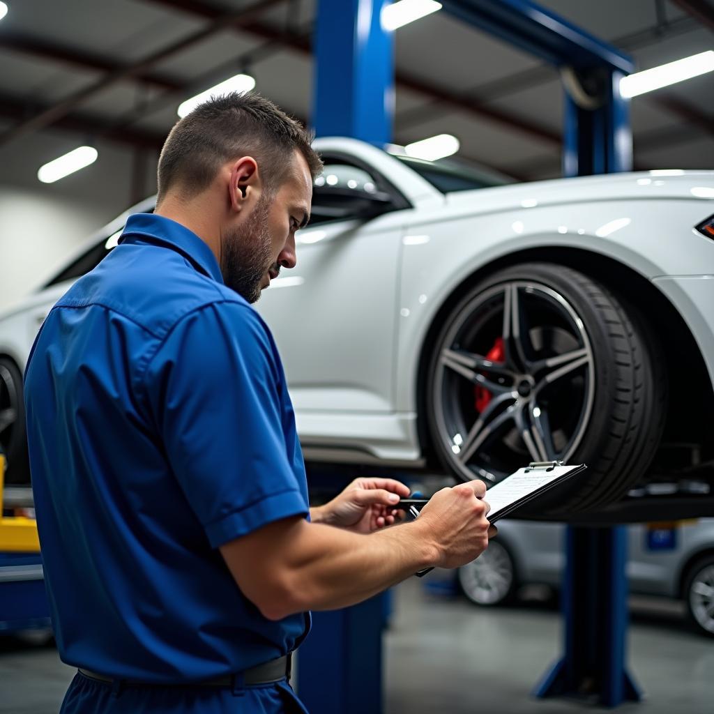 Ein Gutachter prüft die Tieferlegung eines Audi A6 C8