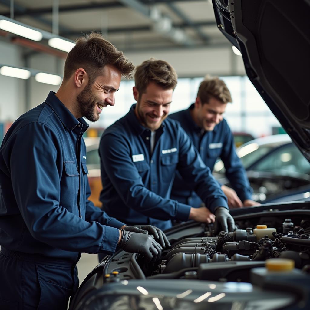 Team von Automechanikern in der Werkstatt