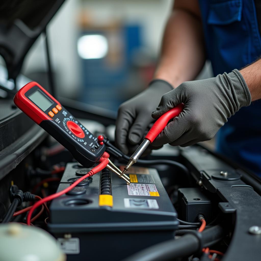 Autobatterie-Check in der Werkstatt