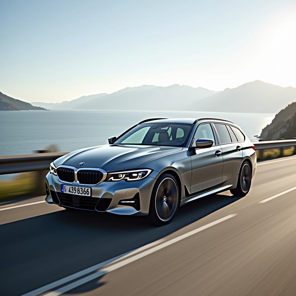 BMW 3er Touring in Skyscraper Grau auf der Straße