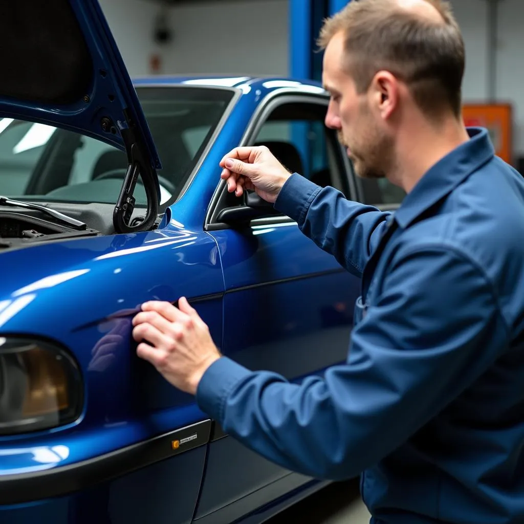 BMW E39 in Blau Werkstatt