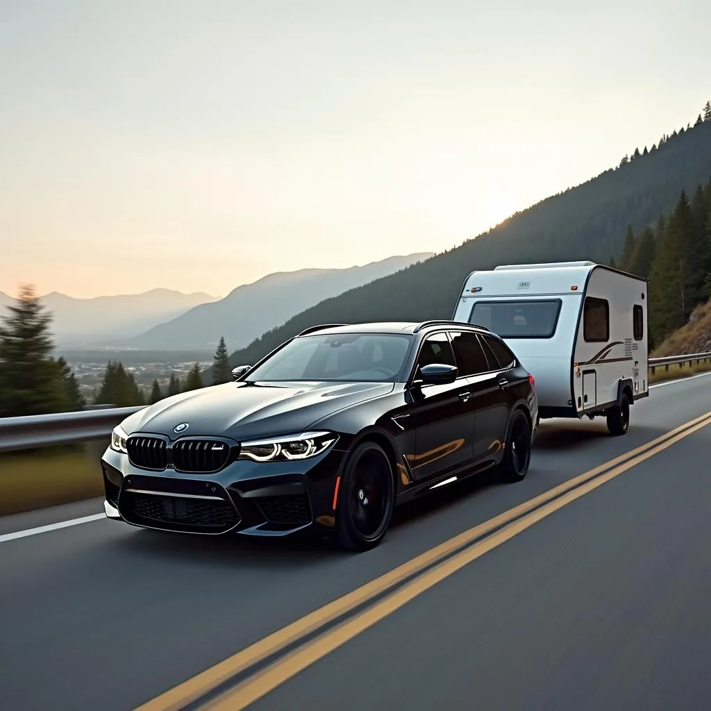 BMW M3 Touring mit Anhänger auf der Straße