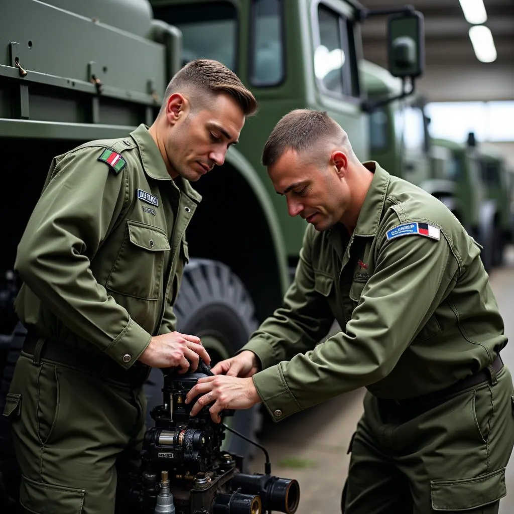 Bundeswehr-Mechaniker bei der Fahrzeugreparatur