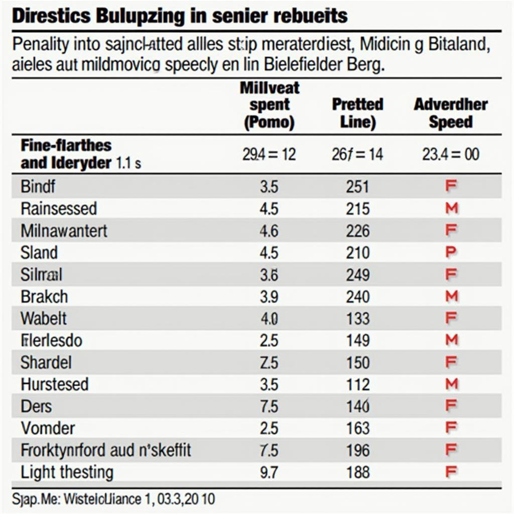 Tabelle mit Bußgeldern für Geschwindigkeitsüberschreitungen am Bielefelder Berg