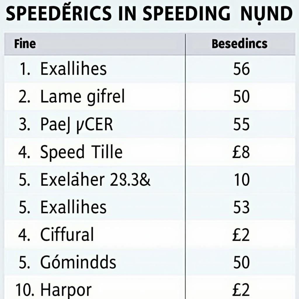Tabelle mit Bußgeldern für Geschwindigkeitsüberschreitungen