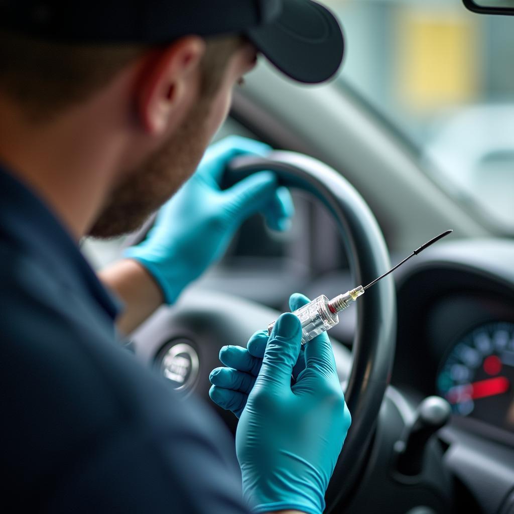 Reparatur eines Steinschlags im Sichtfeld einer Carglass-Scheibe