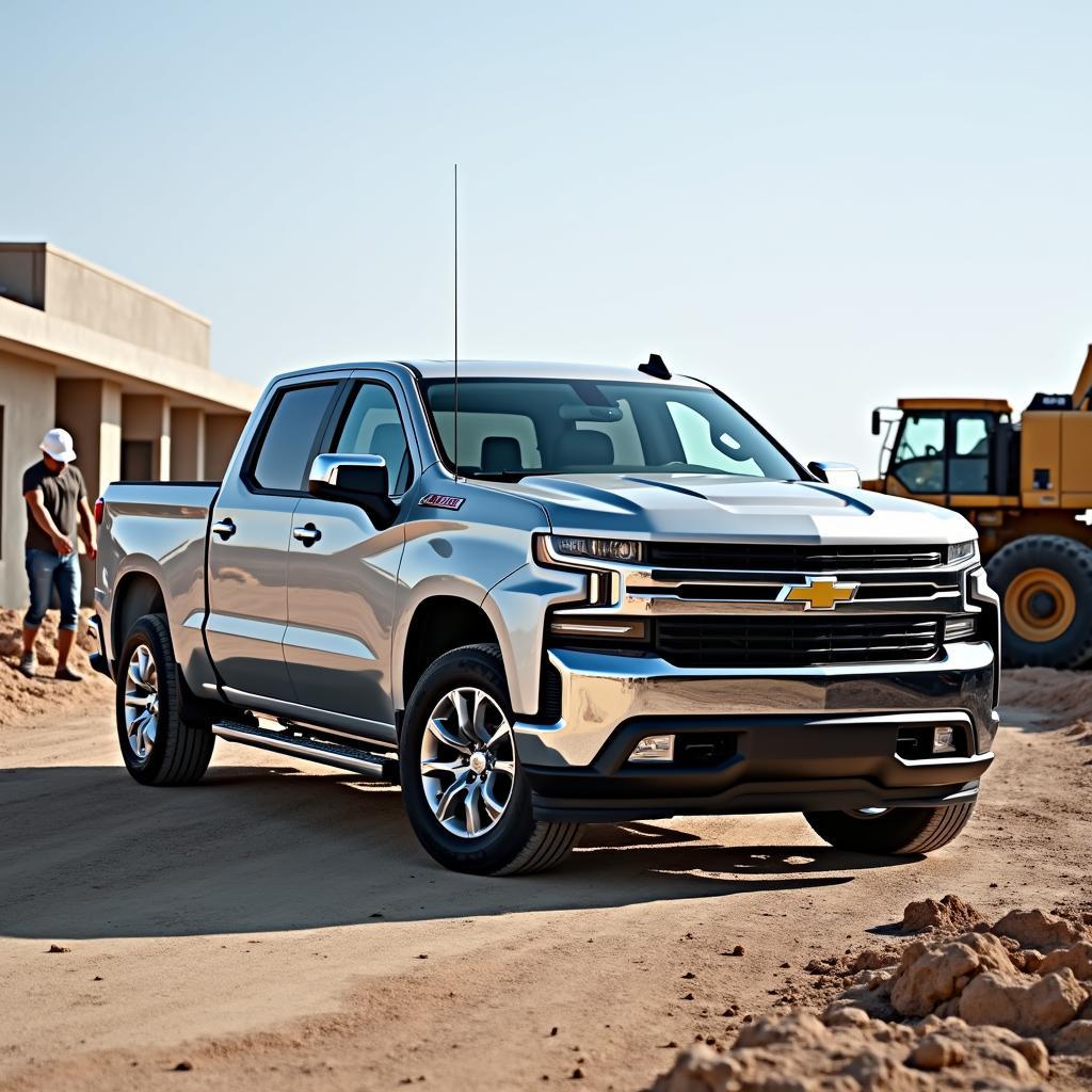 Moderner Chevrolet Silverado auf einer Baustelle