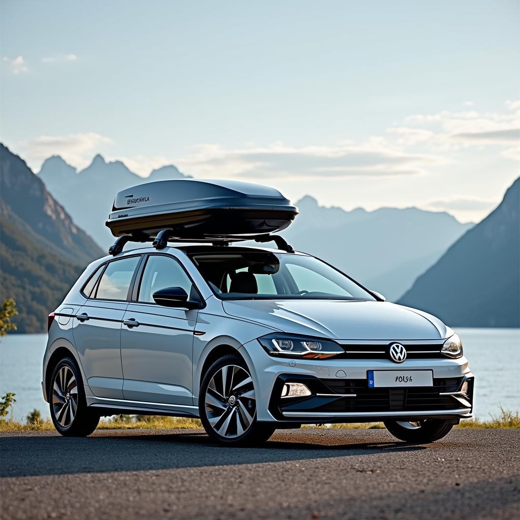 Geräumige Dachbox montiert auf einem VW Polo 6R