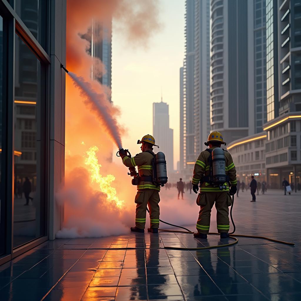 Dubai Feuerwehr beim Löschen eines Brandes