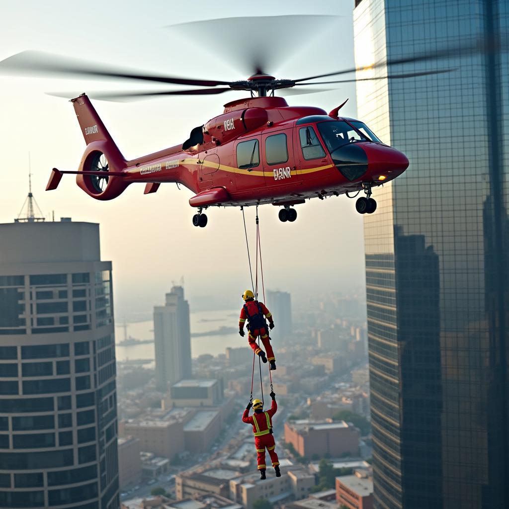 Dubai Feuerwehr bei einem Rettungseinsatz mit einem Hubschrauber